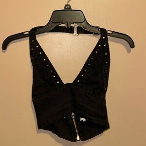 Superdown Black Studded Crop Top